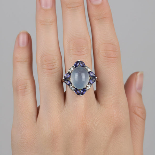 Vintage 18K White Gold Moonstone Tanzanite Ring - Boylerpf