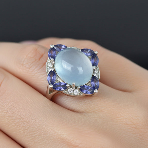 Vintage 18K White Gold Moonstone Tanzanite Ring - Boylerpf