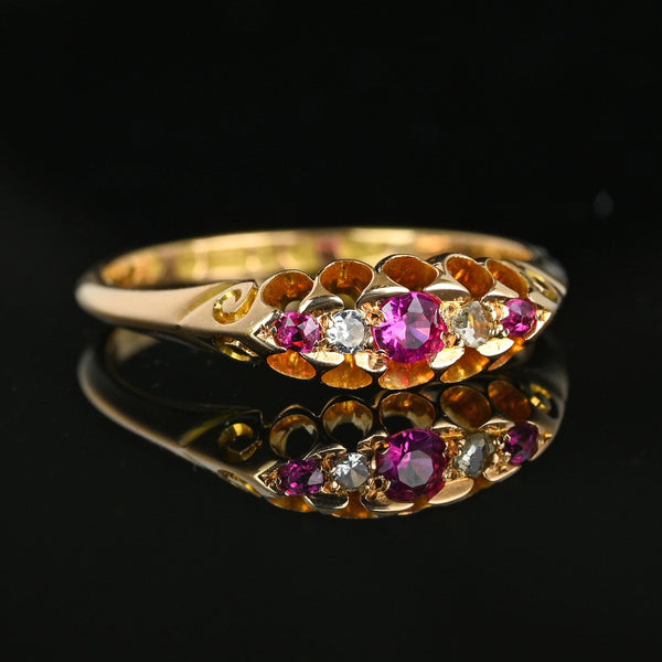 Antique Chester 15K Gold Rose Cut Diamond Ruby Ring - Boylerpf