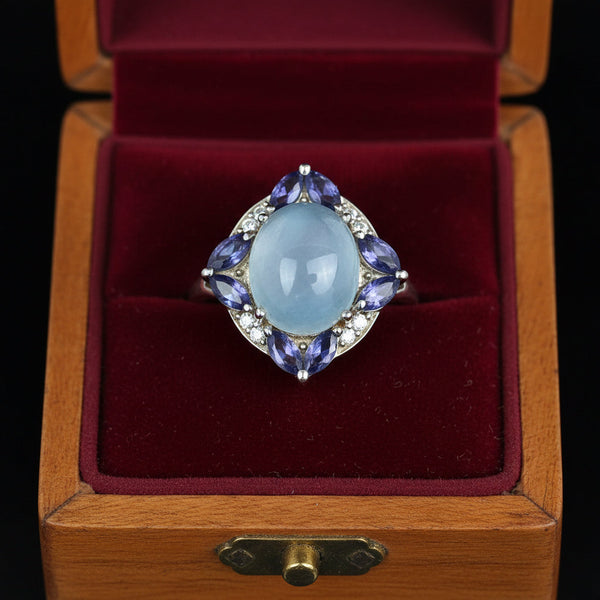 Vintage 18K White Gold Moonstone Tanzanite Ring - Boylerpf