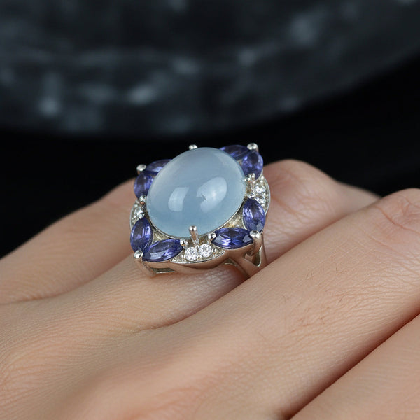Vintage 18K White Gold Moonstone Tanzanite Ring - Boylerpf