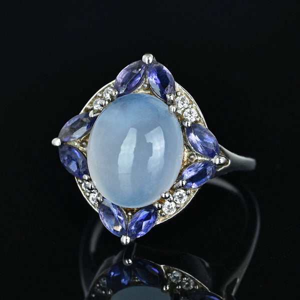 Vintage 18K White Gold Moonstone Tanzanite Ring - Boylerpf