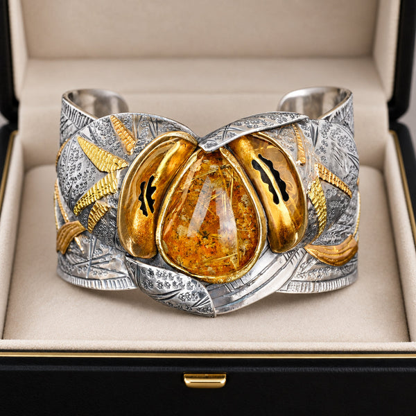 Margaret Barnaby18K Gold Sterling Silver Rutilated Quartz Cuff
