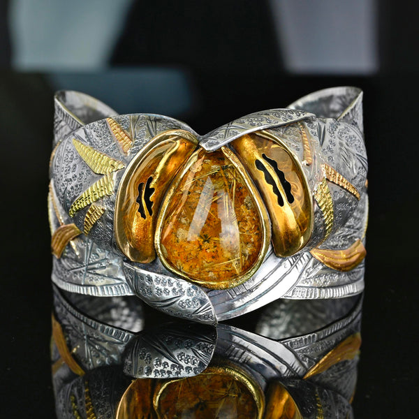 Margaret Barnaby18K Gold Sterling Silver Rutilated Quartz Cuff