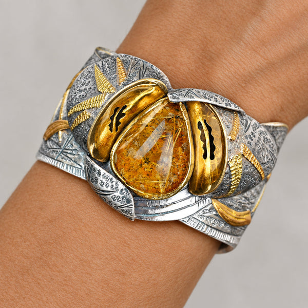 Margaret Barnaby18K Gold Sterling Silver Rutilated Quartz Cuff
