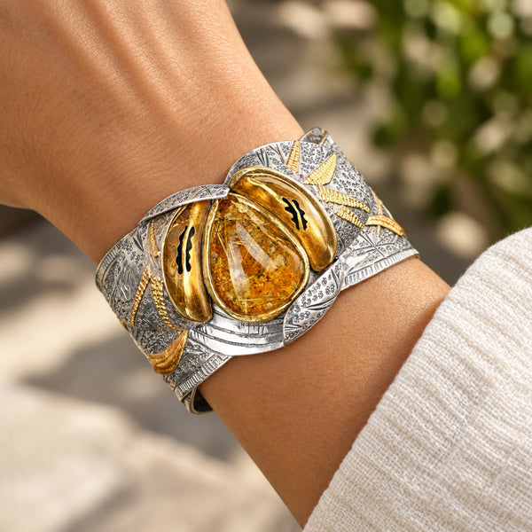 Margaret Barnaby18K Gold Sterling Silver Rutilated Quartz Cuff