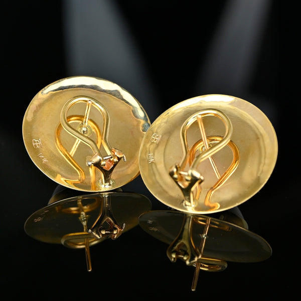 Vintage 14K Gold Mabe Pearl Earrings 14mm Omega Backs