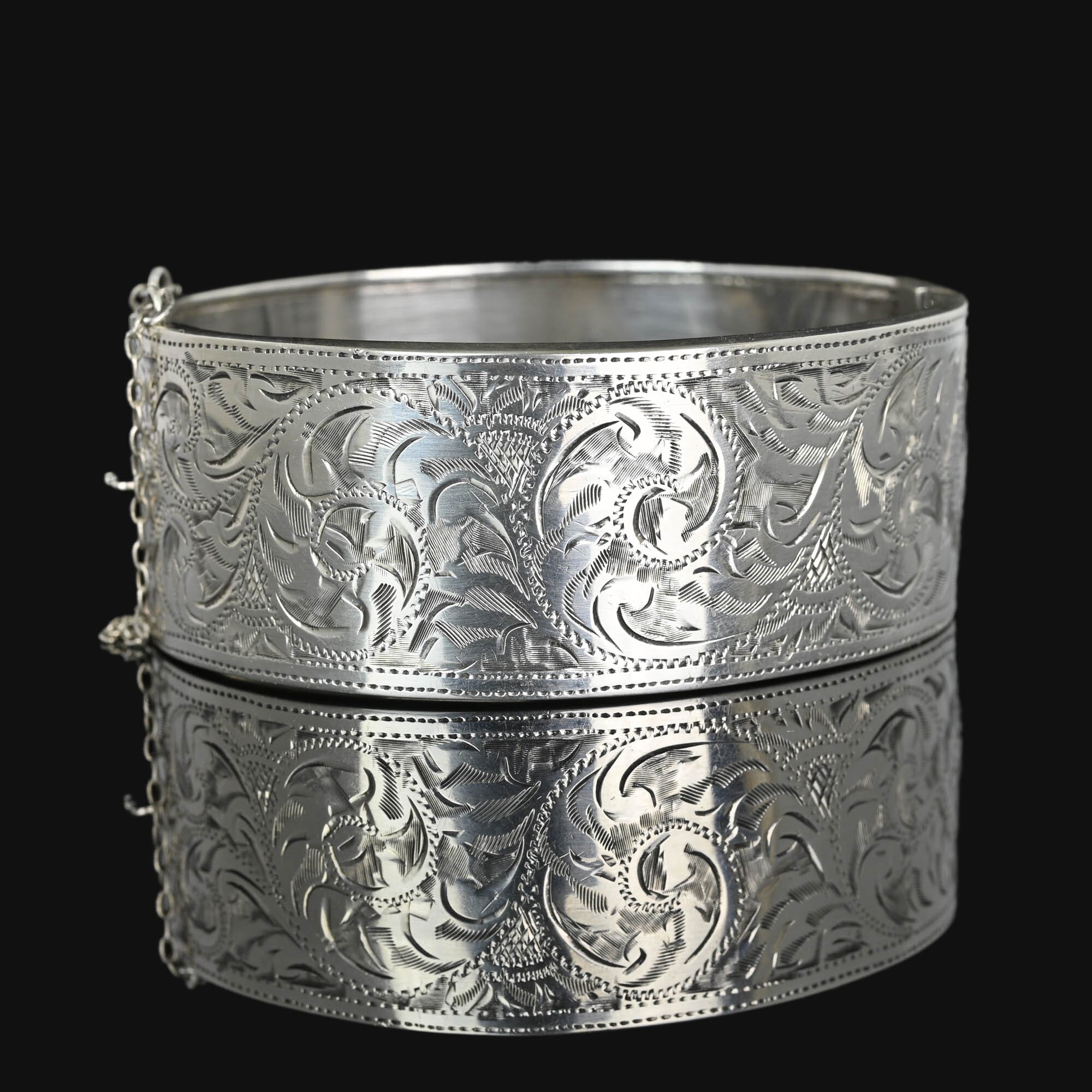 Victorian Silver Bracelet （シルバー ブレスレット） Victorian Revival Wide Engraved Silver Bracelet Bangle – Boylerpf