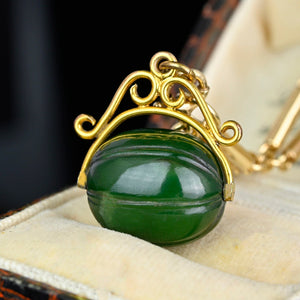 Antique Rolled Gold Jade Spinner Fob Pendant - Boylerpf