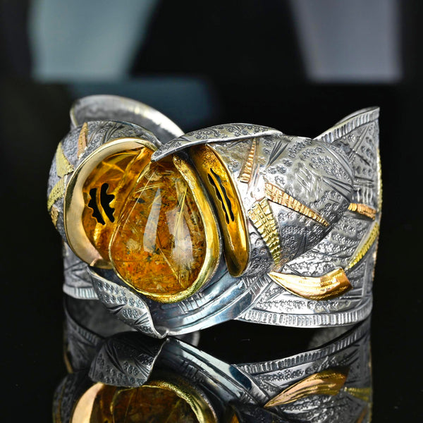 Margaret Barnaby18K Gold Sterling Silver Rutilated Quartz Cuff