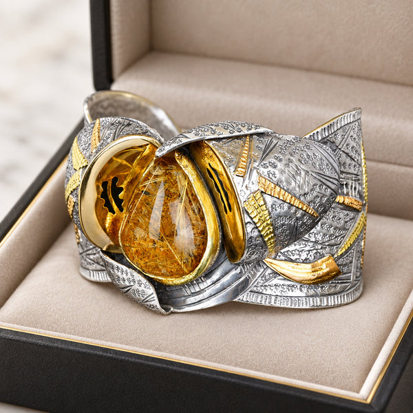 Margaret Barnaby18K Gold Sterling Silver Rutilated Quartz Cuff
