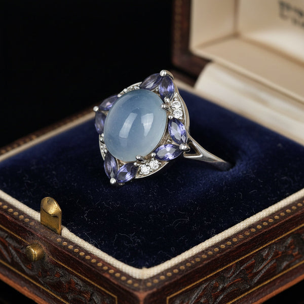 Vintage 18K White Gold Moonstone Tanzanite Ring - Boylerpf
