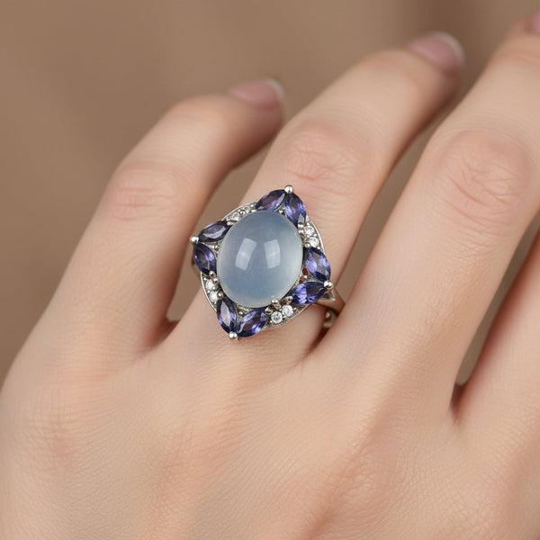 Vintage 18K White Gold Moonstone Tanzanite Ring - Boylerpf