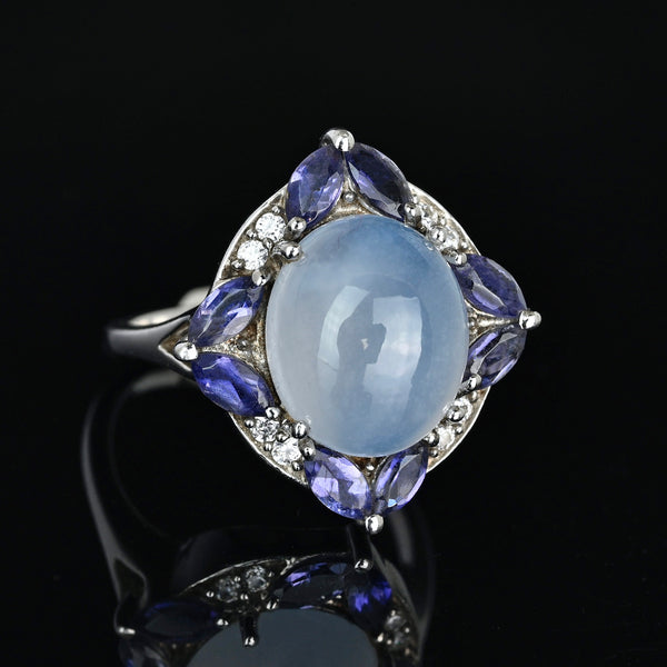 Vintage 18K White Gold Moonstone Tanzanite Ring - Boylerpf