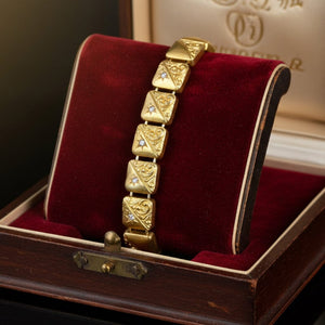 Victorian 14K Gold Diamond Star Link Bracelet Antique - Boylerpf