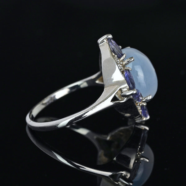 Vintage 18K White Gold Moonstone Tanzanite Ring - Boylerpf