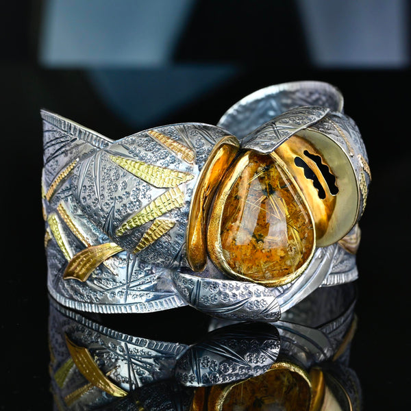 Margaret Barnaby18K Gold Sterling Silver Rutilated Quartz Cuff