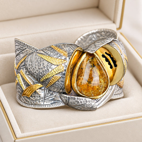 Margaret Barnaby18K Gold Sterling Silver Rutilated Quartz Cuff