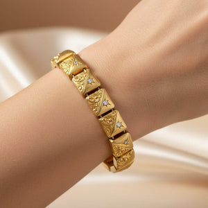 Victorian 14K Gold Diamond Star Link Bracelet Antique - Boylerpf