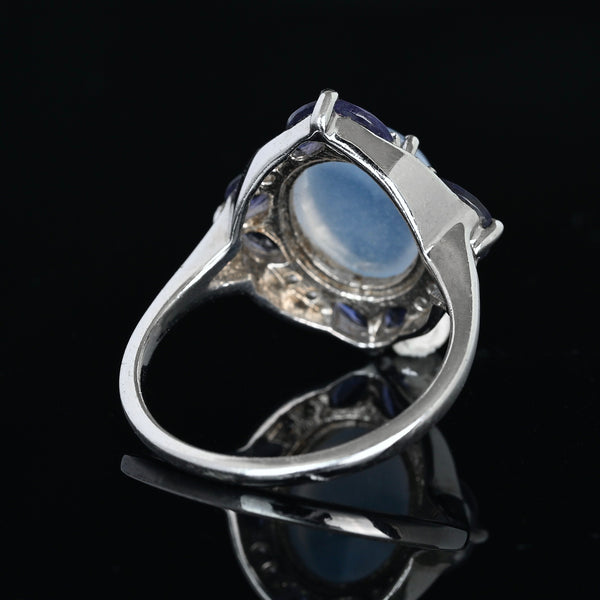 Vintage 18K White Gold Moonstone Tanzanite Ring - Boylerpf