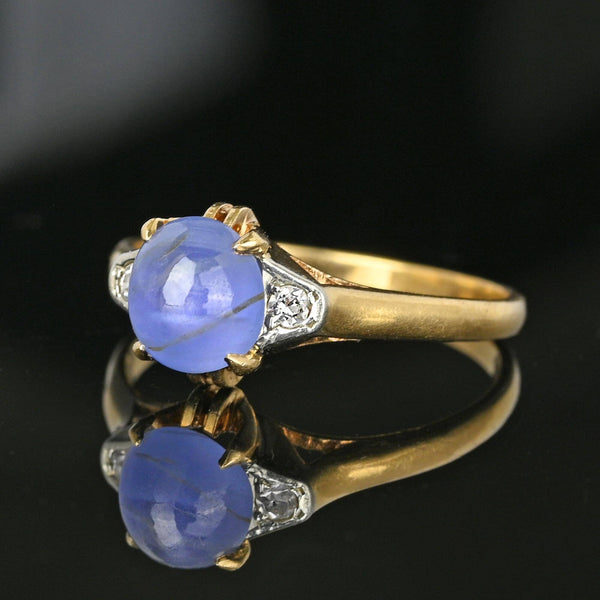 Art Deco Mine Cut Diamond Star Sapphire Ring in Gold - Boylerpf
