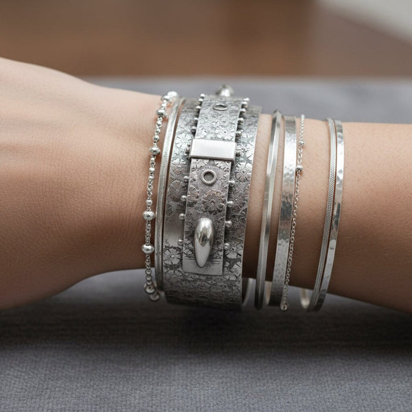 Antique Victorian Sterling Silver Buckle Bangle Bracelet