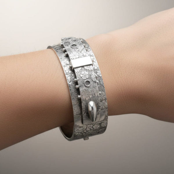 Antique Victorian Sterling Silver Buckle Bangle Bracelet