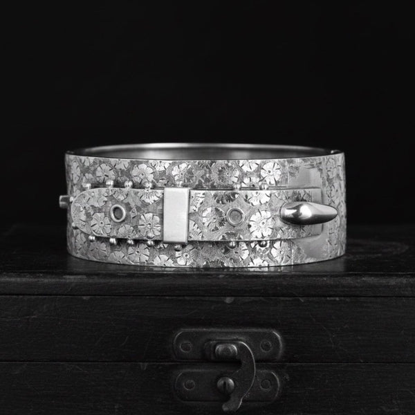 Antique Victorian Sterling Silver Buckle Bangle Bracelet