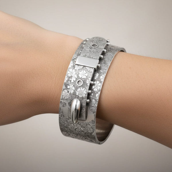 Antique Victorian Sterling Silver Buckle Bangle Bracelet