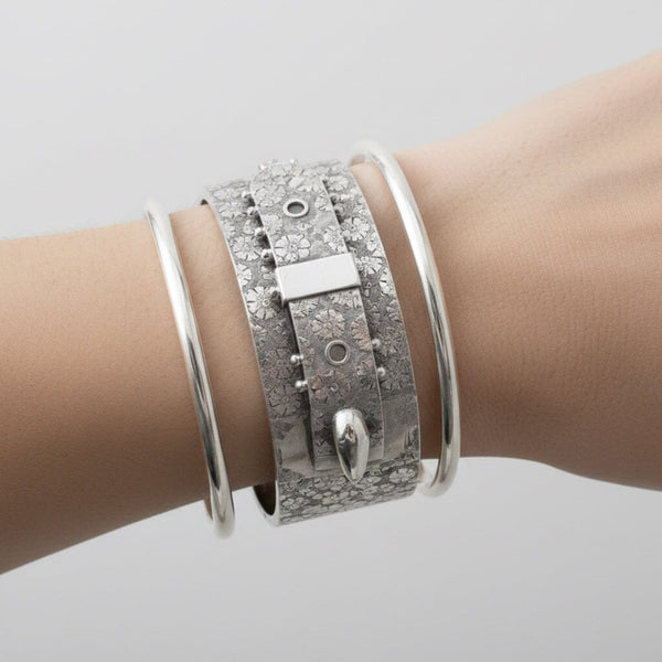 Antique Victorian Sterling Silver Buckle Bangle Bracelet
