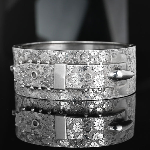 Antique Victorian Sterling Silver Buckle Bangle Bracelet