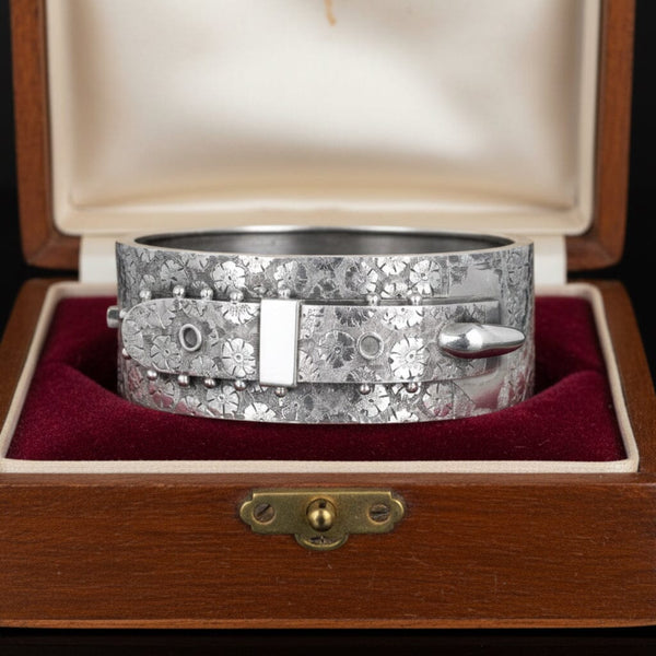 Antique Victorian Sterling Silver Buckle Bangle Bracelet