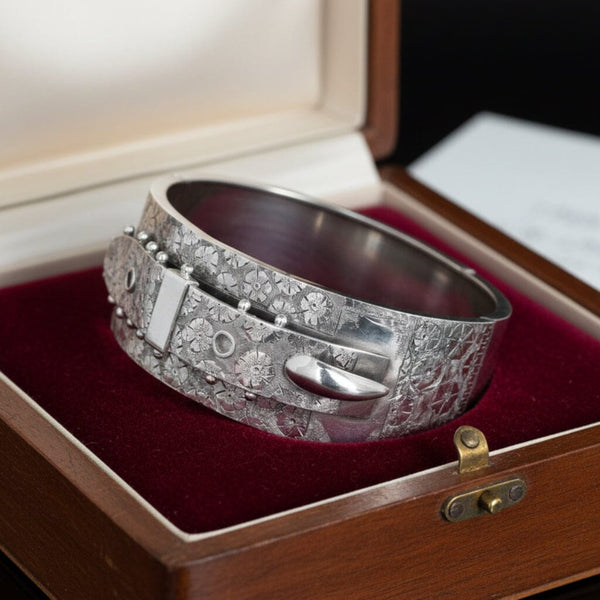 Antique Victorian Sterling Silver Buckle Bangle Bracelet