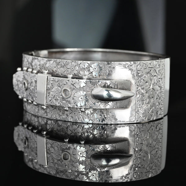 Antique Victorian Sterling Silver Buckle Bangle Bracelet