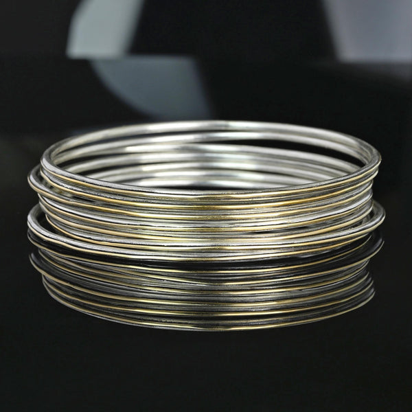 Vintage Sterling Silver and 14K Gold Bangle Bracelets Set of 7