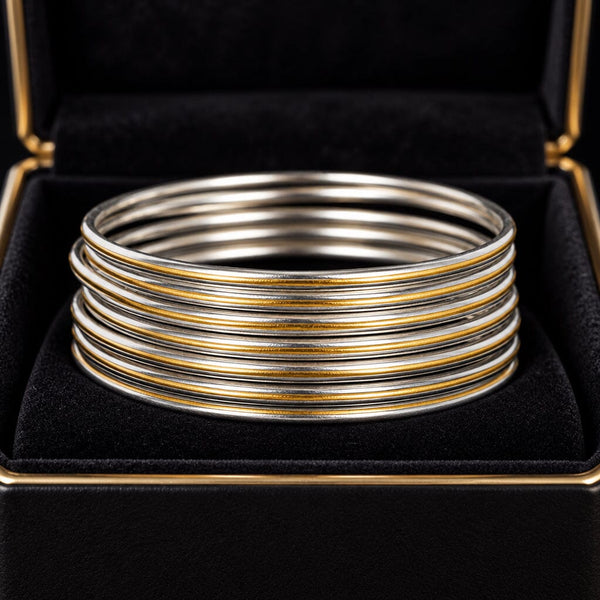 Vintage Sterling Silver and 14K Gold Bangle Bracelets Set of 7
