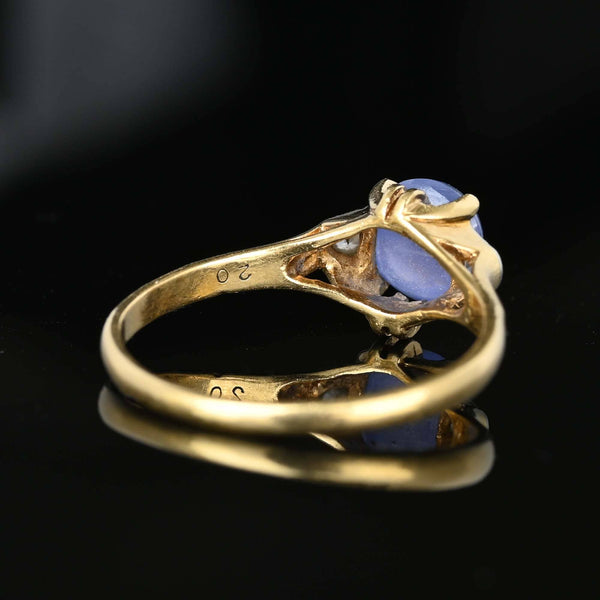 Art Deco Mine Cut Diamond Star Sapphire Ring in Gold - Boylerpf