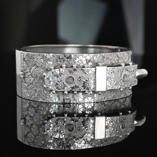 Antique Victorian Sterling Silver Buckle Bangle Bracelet