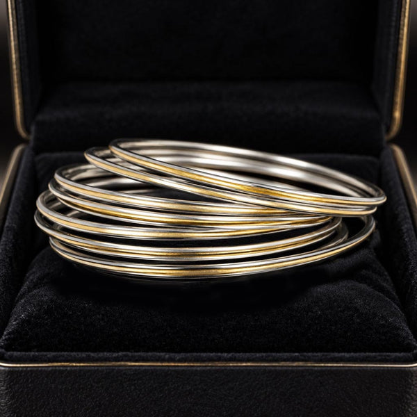 Vintage Sterling Silver and 14K Gold Bangle Bracelets Set of 7