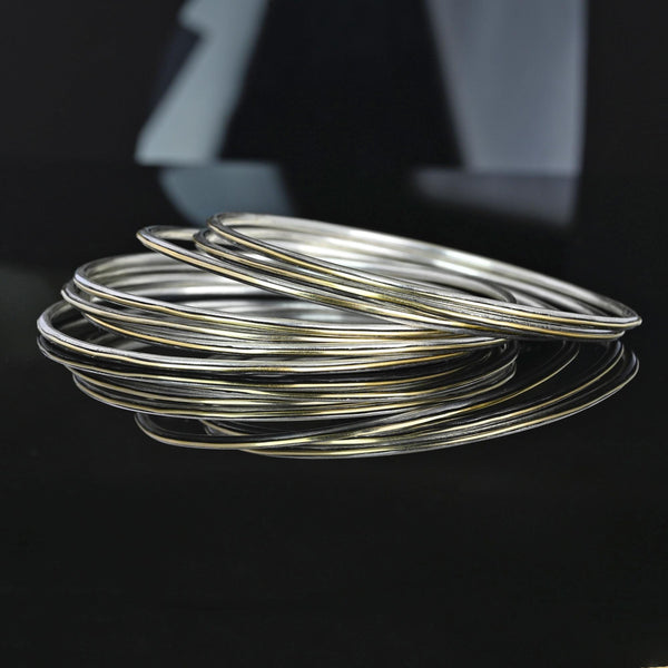 Vintage Sterling Silver and 14K Gold Bangle Bracelets Set of 7