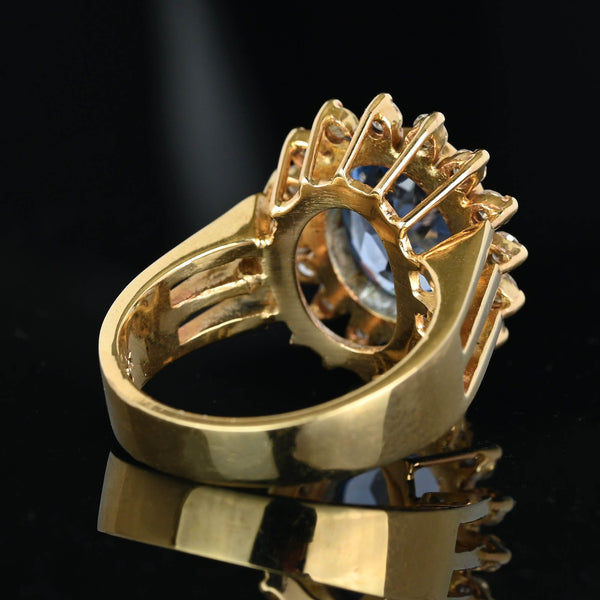 Vintage 14K Gold Diamond Halo Cluster Blue Topaz Ring - Boylerpf
