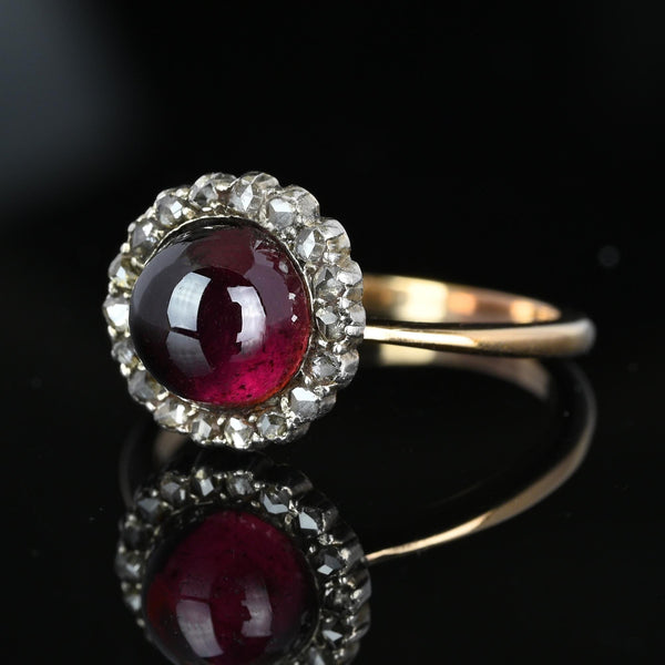 Georgian 15K Gold Rose Cut Diamond Halo Garnet Ring - Boylerpf