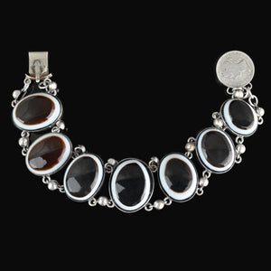 Antique Victorian Silver BullsEye Banded Agate Bracelet - Boylerpf