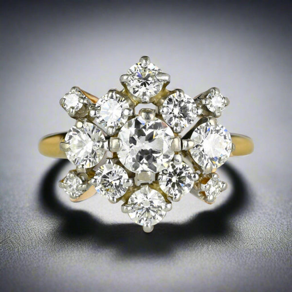 Exquisite Retro 18K Gold Diamond Cluster Ring - Boylerpf