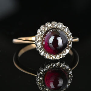 Georgian 15K Gold Rose Cut Diamond Halo Garnet Ring - Boylerpf