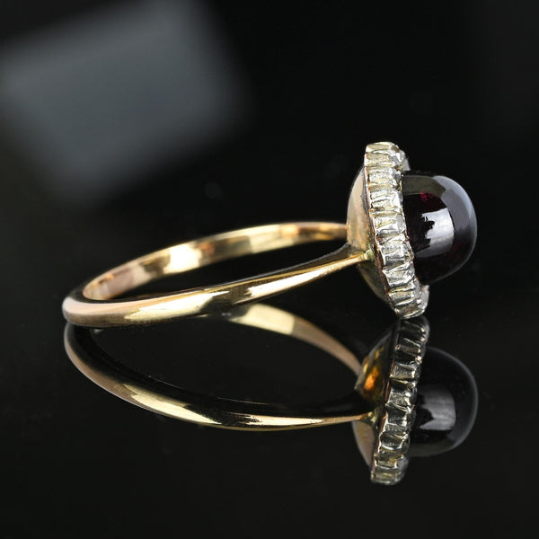 Georgian 15K Gold Rose Cut Diamond Halo Garnet Ring - Boylerpf