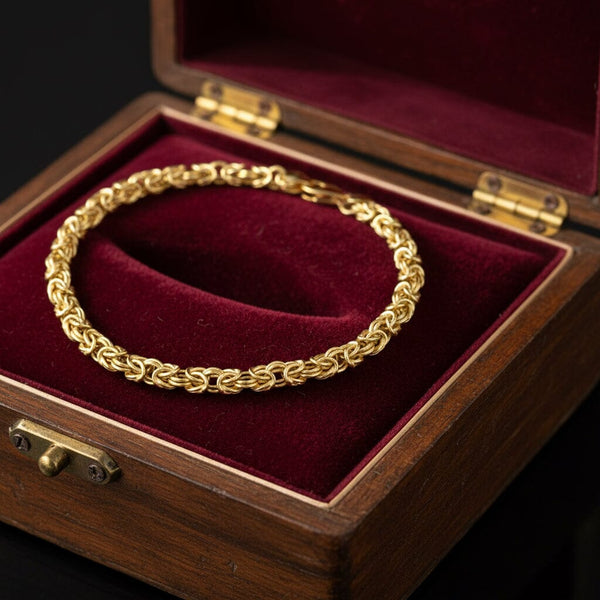 Vintage Italian Byzantine Bracelet 9K Solid Gold Chain - Boylerpf
