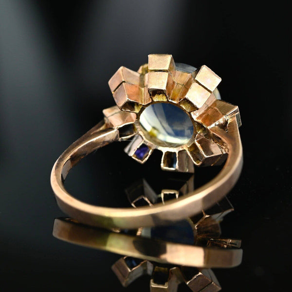 ON HOLD Antique Moonstone & Sapphire Halo Ring in 14K Rosy Gold