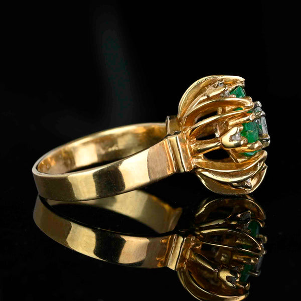 Vintage 14K Gold Flower Cluster Emerald Diamond Ring - Boylerpf