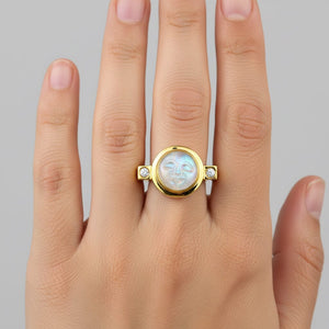 Vintage 18K Gold Man in Moon Carved Moonstone Ring - Boylerpf